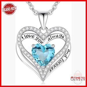 Sterling Silver Heart Pendant Necklace with Birthstone, Gift for Women